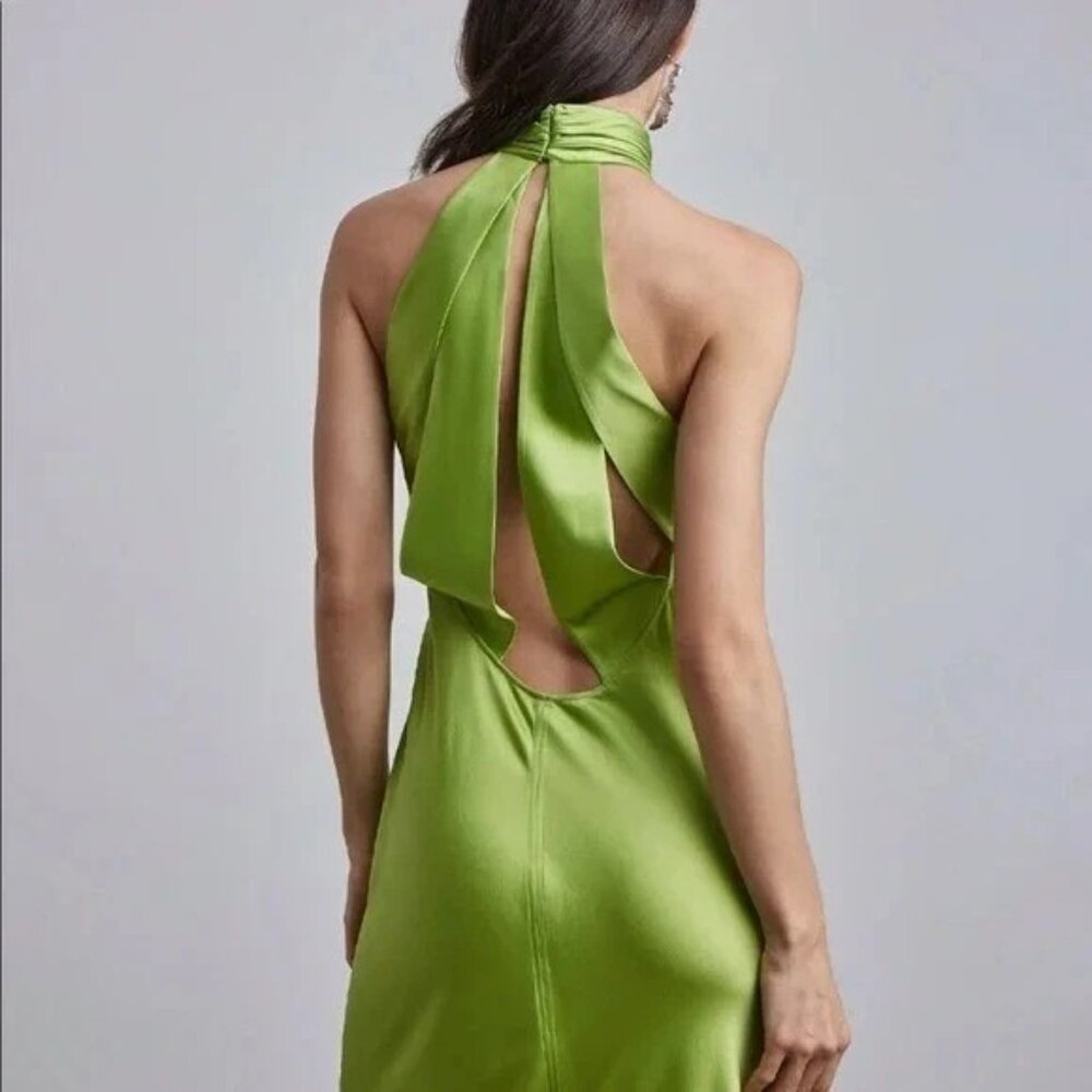 NWT Silk Maison Halter Silk Maxi Dress green sz S $199 - Picture 3 of 9